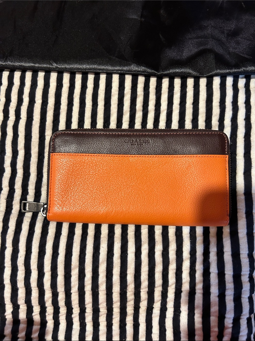 Coach Two-Tone Orange and Brown Zip Wallet